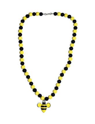 Bijenketting geel zwart van 60 cm met afwisselende kralen en bijvormige hanger