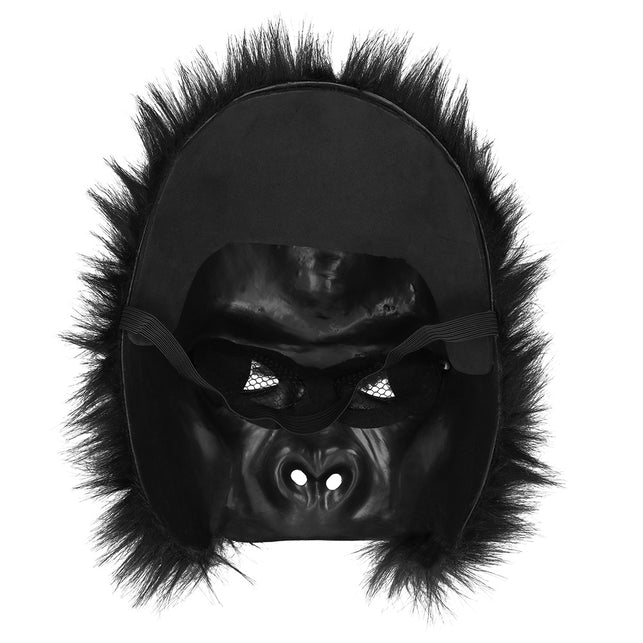 Binnenkant van het pluchen halfmasker gorilla met zwart gaas achter de ooggaten