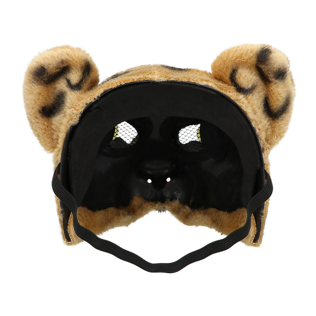 Binnenkant pluchen luipaardmasker met zwarte schaal en elastieken band