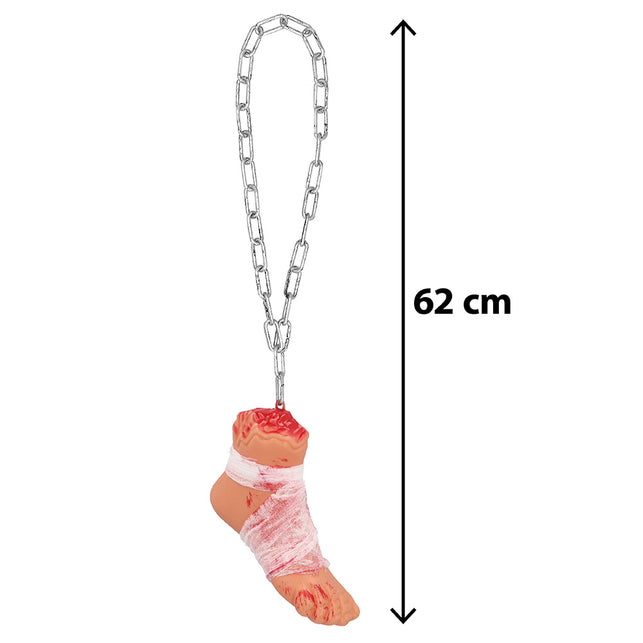 Bloederige voet met ketting en een aangegeven totale lengte van 62 cm