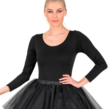 Body dames met lange mouwen gedragen boven een tule tutu als basis voor een balletlook op een themafeest