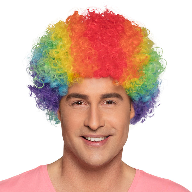 Boland Clown pruik krullen Pop veelkleurig