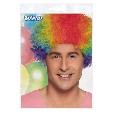 Boland Clown pruik krullen Pop veelkleurig