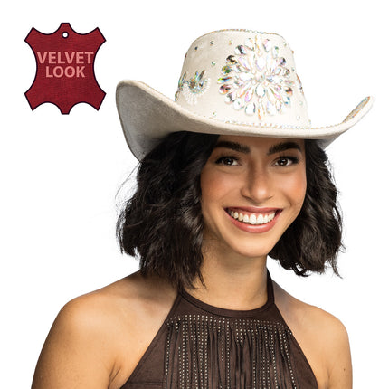 Boland Creme cowboyhoed Crystal (glitter western hoed)