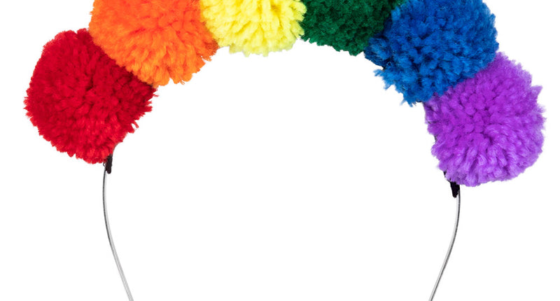 Boland Diadeem Pompon regenboog