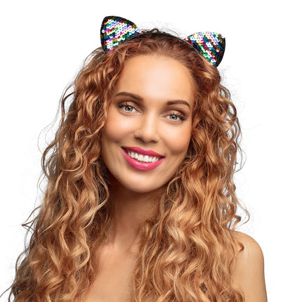 Boland Diadeem regenboog katten oren glitter