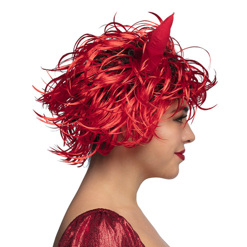 Boland Duivel pruik Curly met hoorns