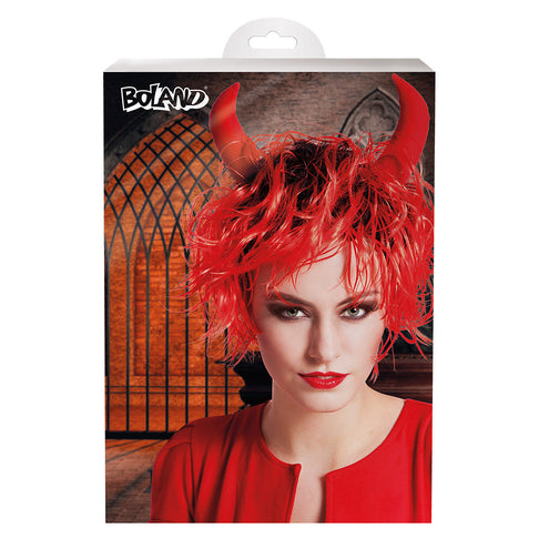 Boland Duivel pruik Curly met hoorns