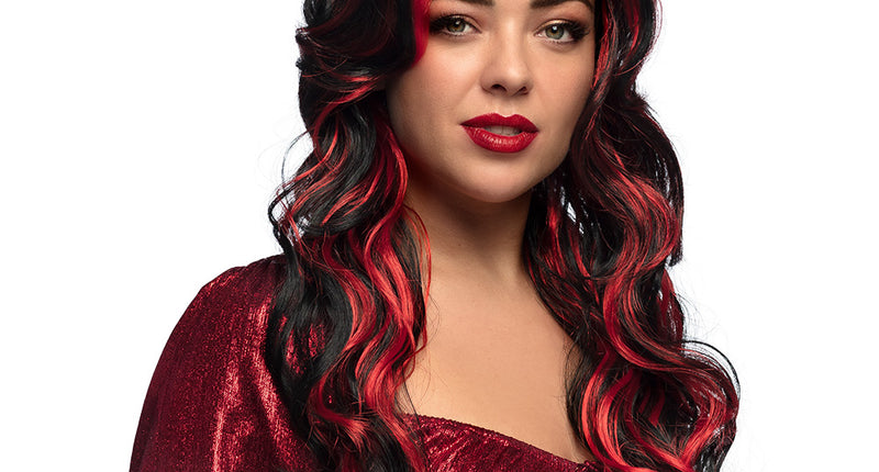 Boland Duivelin pruik lang zwart rood