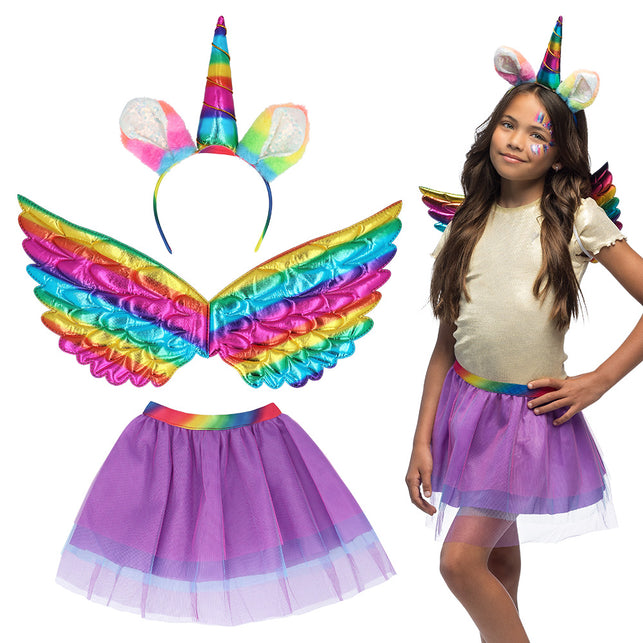 Boland Eenhoorn verkleed set regenboog kind