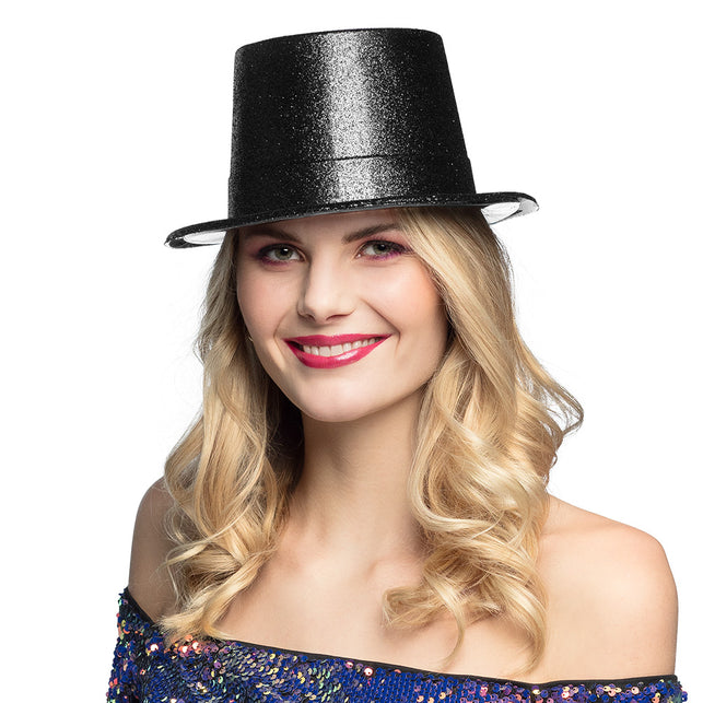 Boland Glitter hoge hoed zwart