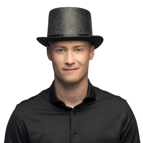 Boland Glitter hoge hoed zwart lurex