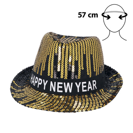 Boland Gouden LED hoed Happy New Year (met verlichting)