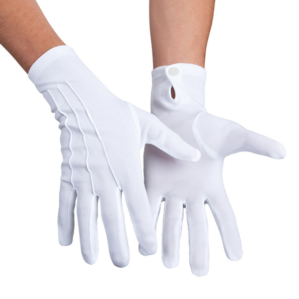 Handschoenen pols met drukknop wit met drie stiknaden op de handrug en een drukknop aan de binnenpols