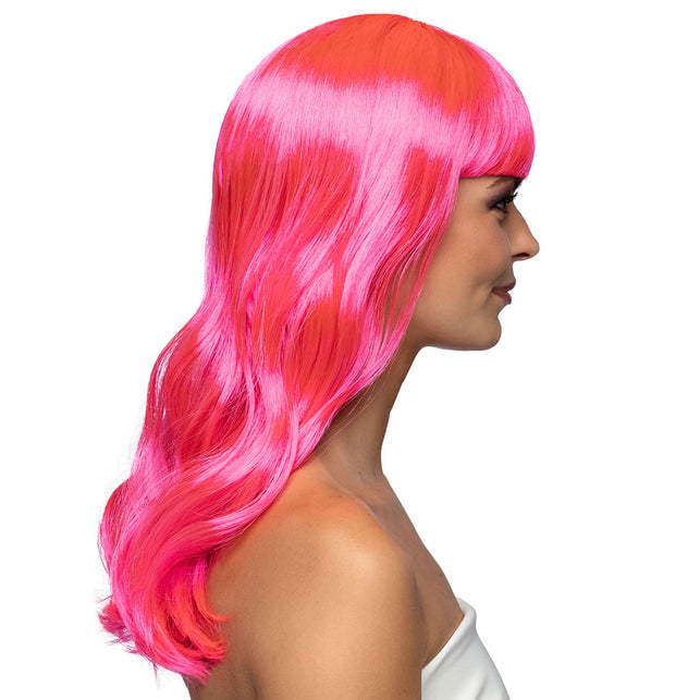 Boland Hard roze pruik lang golvend haar Chique