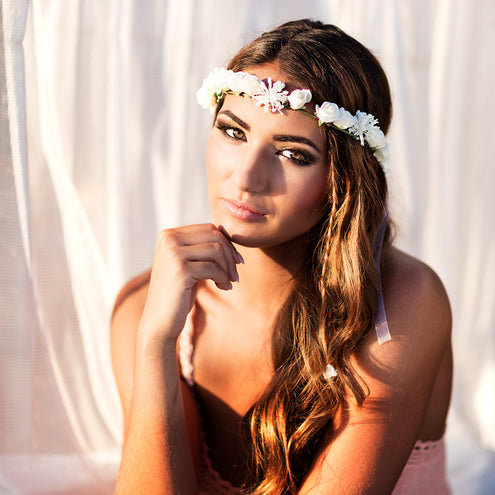 Boland Hippie hoofdband Ibiza witte bloemen