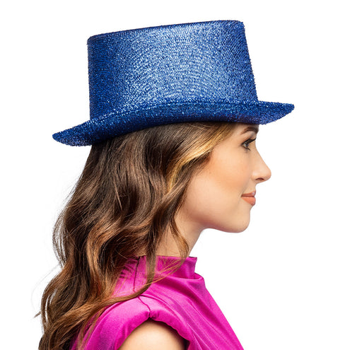 Boland Hoed Showtime blauw (glitter hoge hoed)