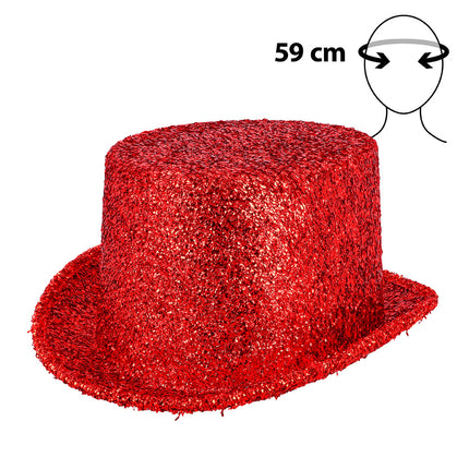 Boland Hoed Showtime rood (glitter hoge hoed)