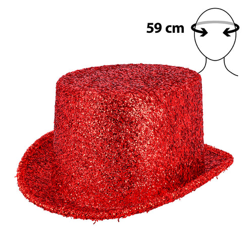 Boland Hoed Showtime rood (glitter hoge hoed)
