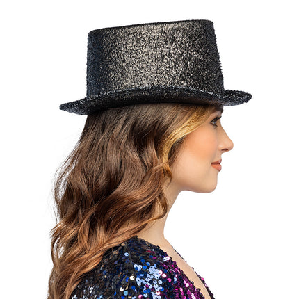 Boland Hoed Showtime zwart (glitter hoge hoed)