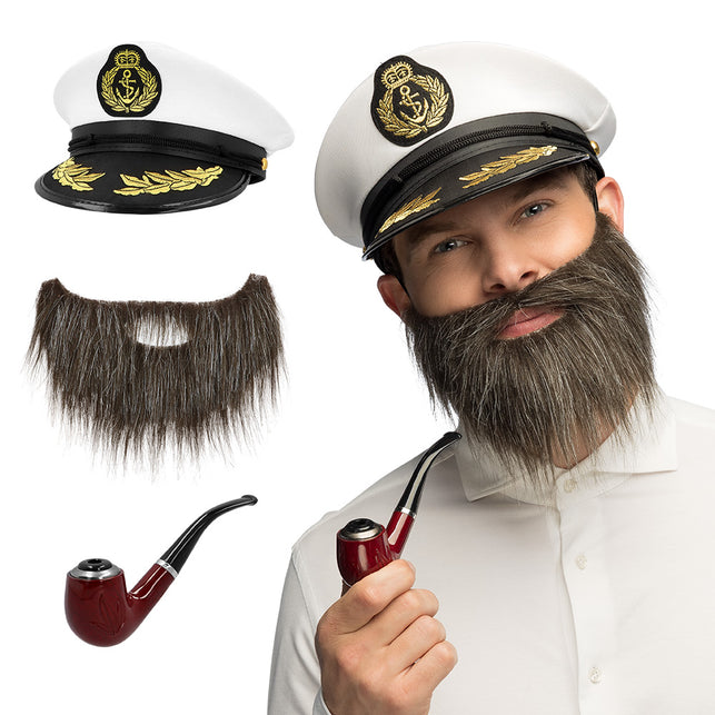 Boland Kapitein verkleedset Sea captain (pet, baard, pijp)