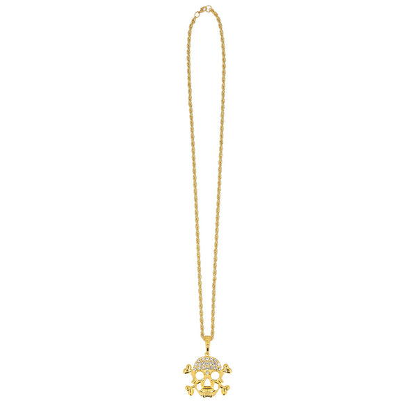 Ketting schedel met goudkleurige gedraaide schakels en een doodskophanger met gekruiste botten