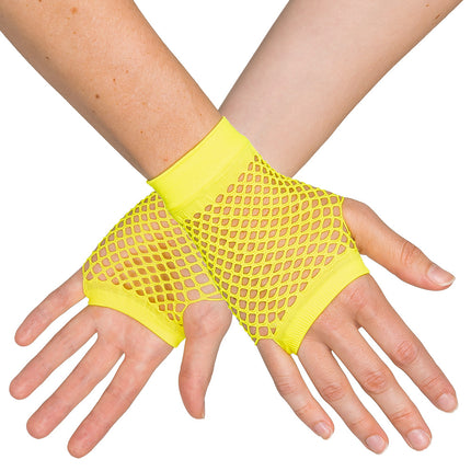 Boland Korte neongele mesh handschoenen dames (pols)