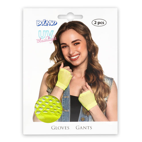 Boland Korte neongele mesh handschoenen dames (pols)