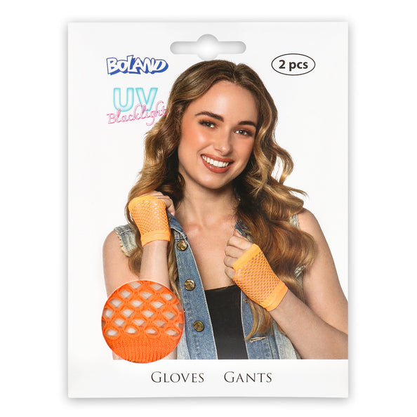 Boland Korte neonoranje mesh handschoenen dames (pols)