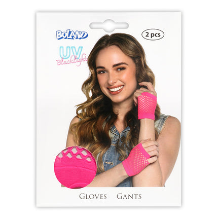 Boland Korte neonroze mesh handschoenen dames (pols)