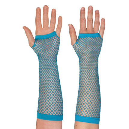 Boland Lange neonblauwe mesh handschoenen dames (elleboog)