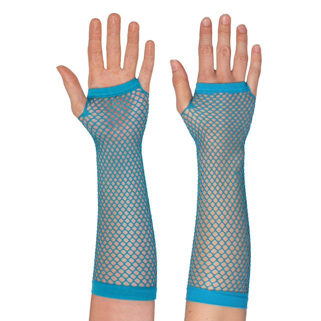 Boland Lange neonblauwe mesh handschoenen dames (elleboog)