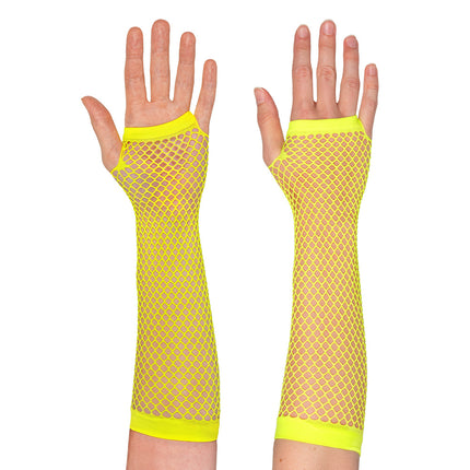 Boland Lange neongele mesh handschoenen dames (elleboog)