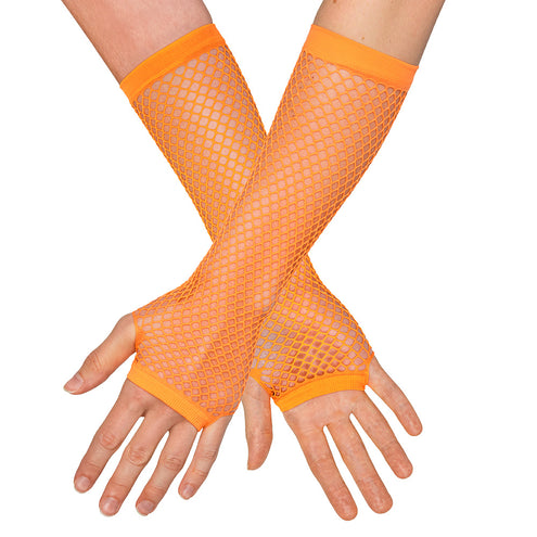 Boland Lange neonoranje mesh handschoenen dames (elleboog)