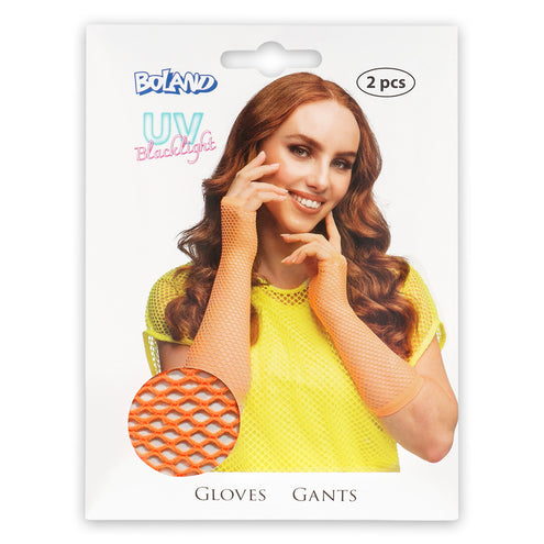 Boland Lange neonoranje mesh handschoenen dames (elleboog)