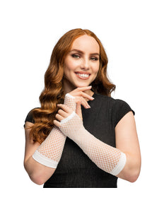 Boland Lange witte mesh handschoenen dames (elleboog)