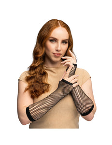 Boland Lange zwarte mesh handschoenen dames (elleboog)
