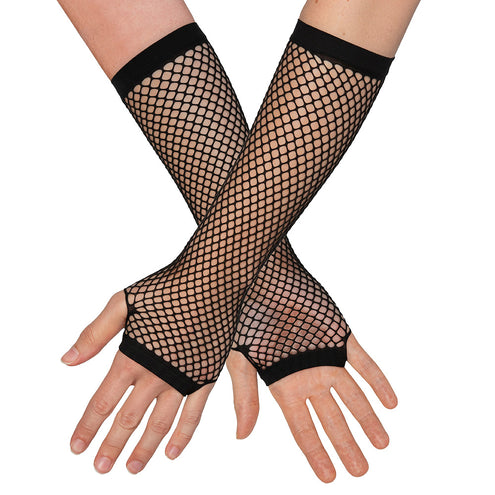 Boland Lange zwarte mesh handschoenen dames (elleboog)