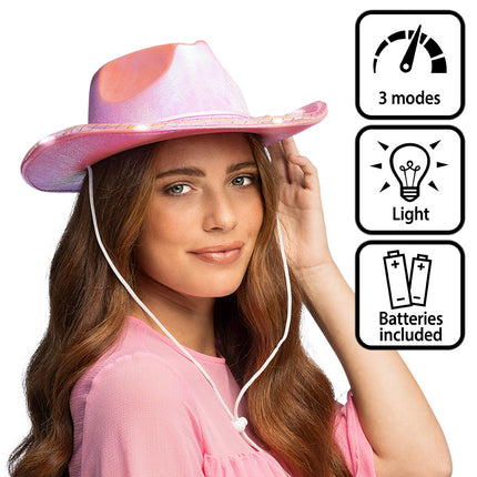 Boland LED cowboyhoed Pearl roze met lichtjes