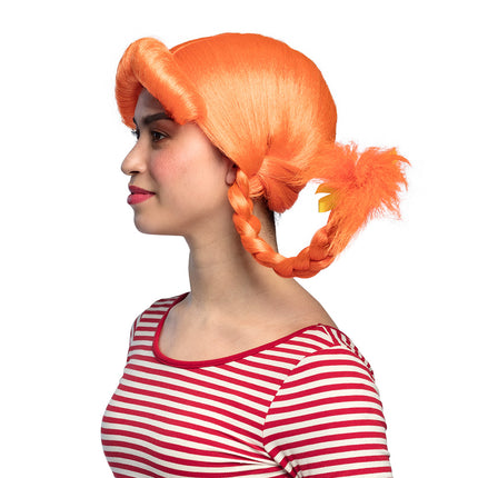 Boland Pipi pruik met staarten oranje