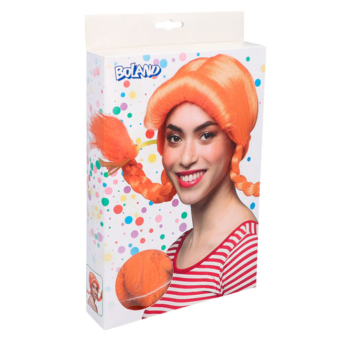 Boland Pipi pruik met staarten oranje