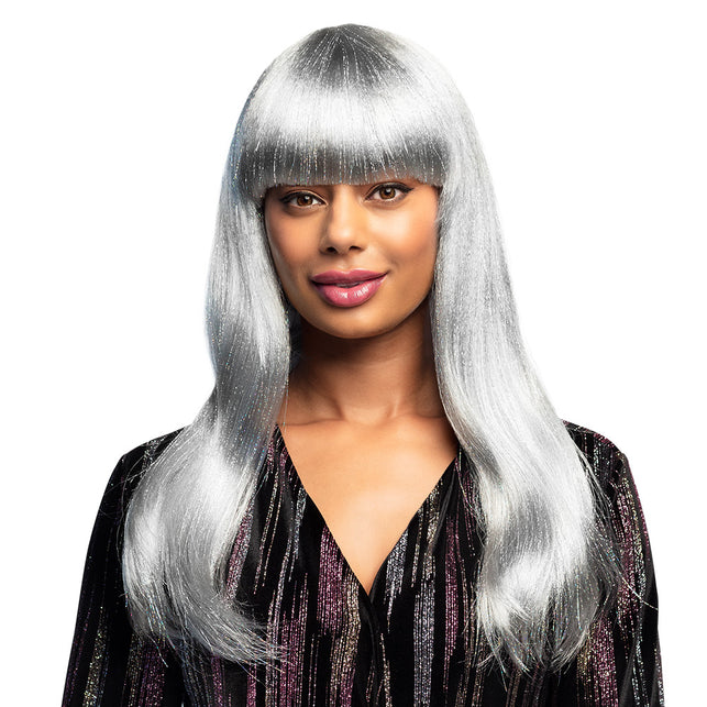 Boland Pruik Grace glitter wit grijs