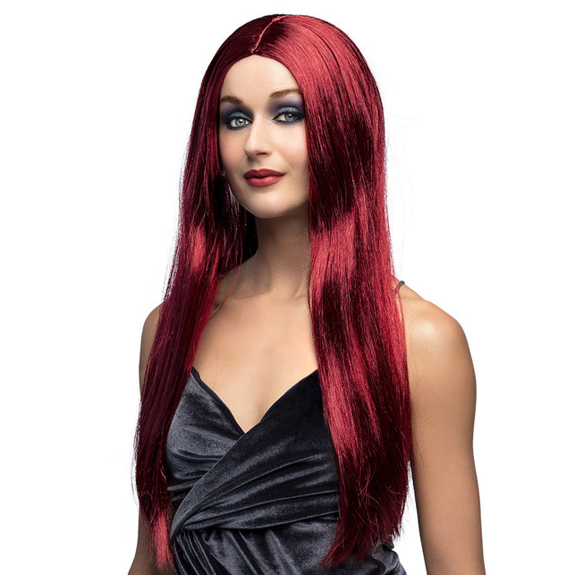 Boland Pruik lang haar rood Heks mahonie