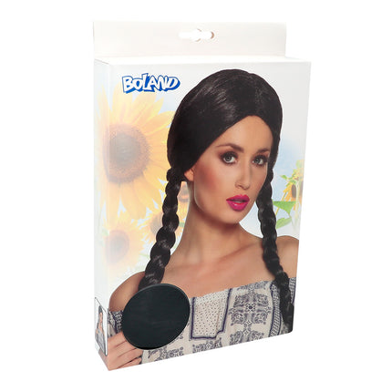 Boland Pruik Natascha zwart met vlechten