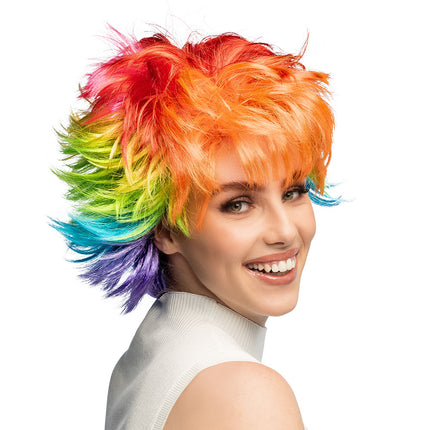 Pruik Rainbow rebel regenboog