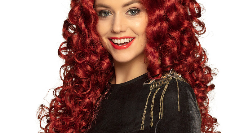 Boland Rode krullen pruik Mylene Bordeaux