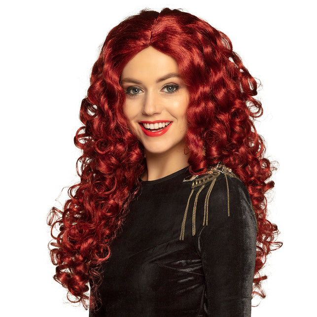 Boland Rode krullen pruik Mylene Bordeaux