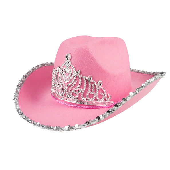 Boland Roze cowboyhoed met kroon glimmer