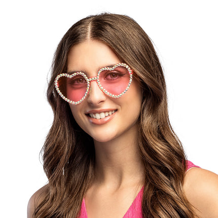 Boland Roze hartjes partybril Diamond heart