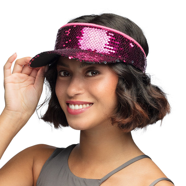 Boland Roze zonneklep glitter pailletten